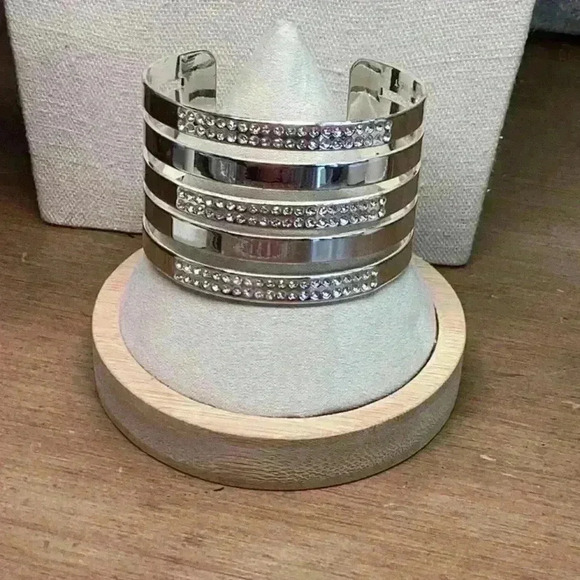 Silver and Rhinestone Cuff Bracelet with Rhinestones - Picture 1 of 4